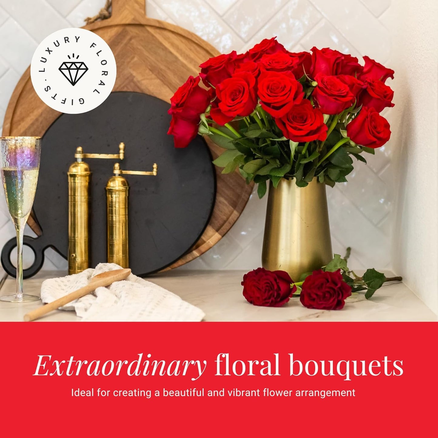 Two Dozen Red Roses Hand-Tied, 24 Long Stems,Farm Fresh Flowers,Vase Not Included, Fresh Flowers for Delivery – Gift for Birthday, Anniversary, Get Well, Congratulations, Wedding