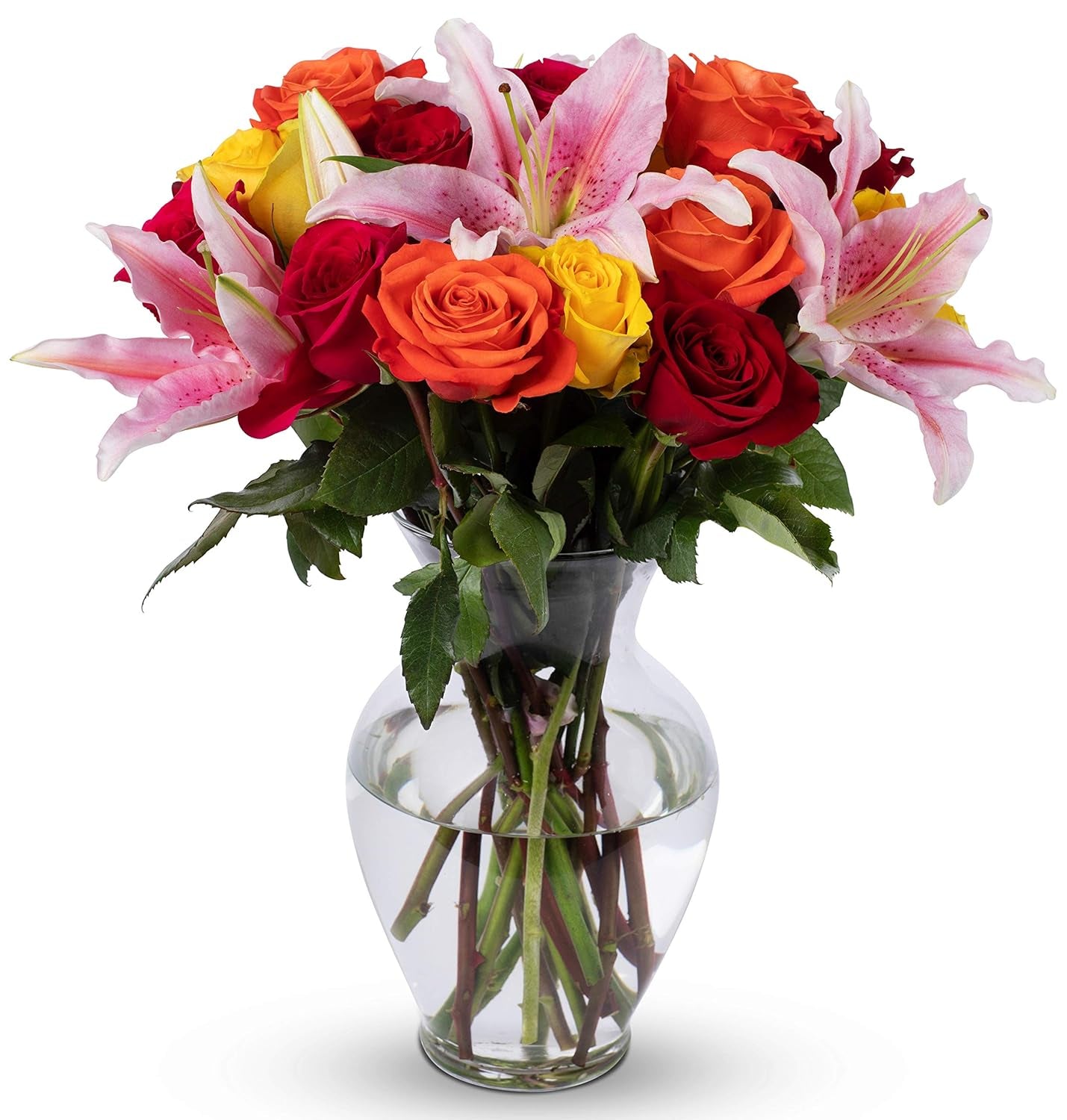 - Big Blooms Oriental Lilies & Roses (Glass Vase Included) - Fresh Flowers for Delivery - Gift for Graduation, Birthday, Anniversary, Sympathy, Get Well, Congratulations