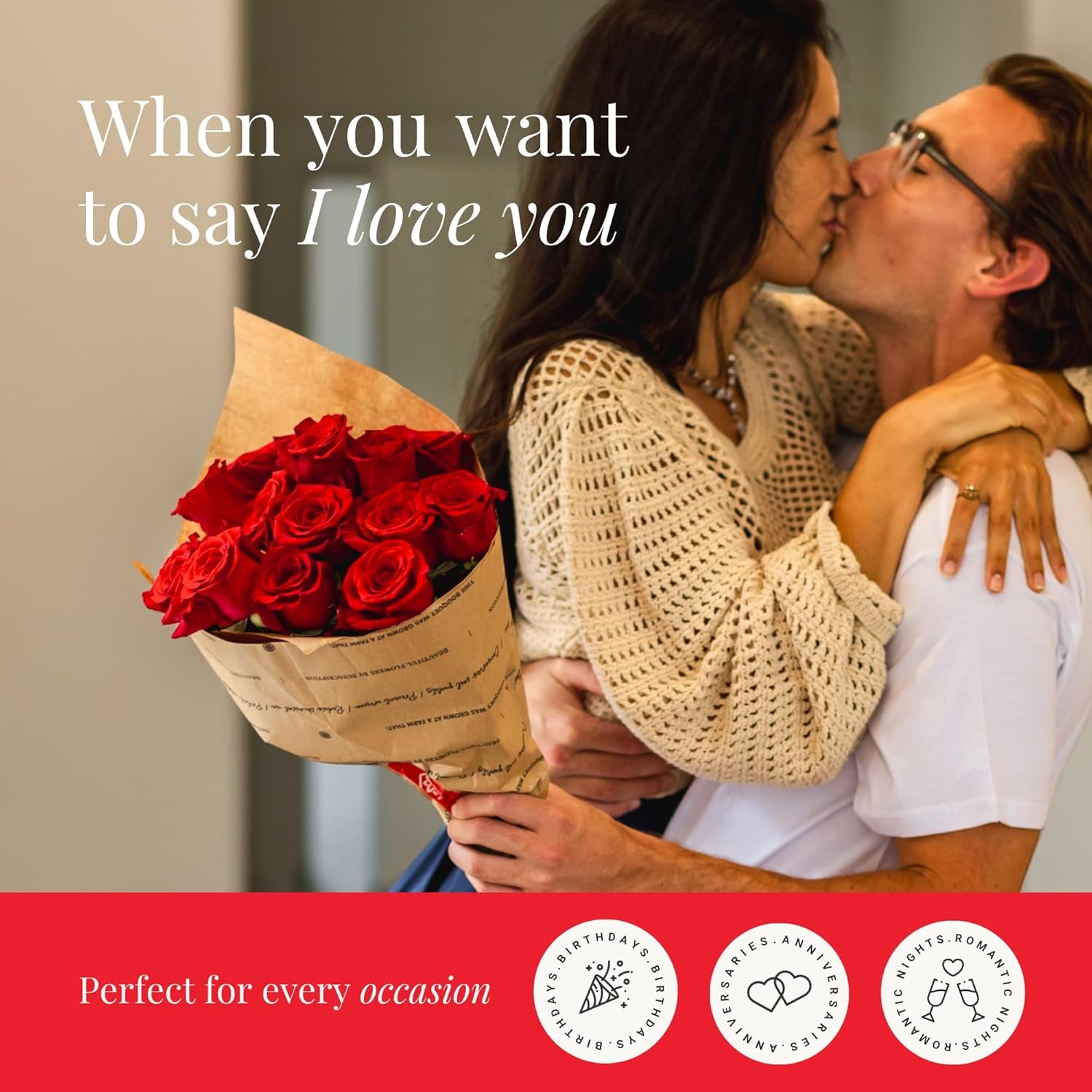 Two Dozen Red Roses Hand-Tied, 24 Long Stems,Farm Fresh Flowers,Vase Not Included, Fresh Flowers for Delivery – Gift for Birthday, Anniversary, Get Well, Congratulations, Wedding