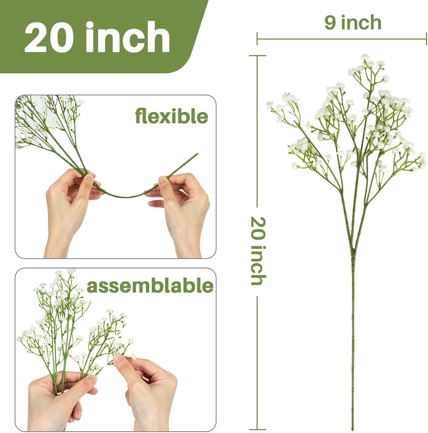 10PCS Baby Breath Artificial Flowers Fake Babys Breath Gypsophila Flowers Bulk Realistic Artificial Flowers Bouquet Flores Artificiales Para Decoracion for Wedding Party Home Decoration