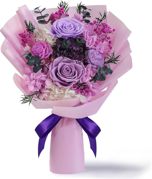 Preserved Flower Bouquet,Flowers for Delivery Prime,Purple Roses Birthday Flowers for Women Gifts,Mom,Wife,Anniversary,Grandma,Her,Long Lasting Eternal That Last 2-3 Years
