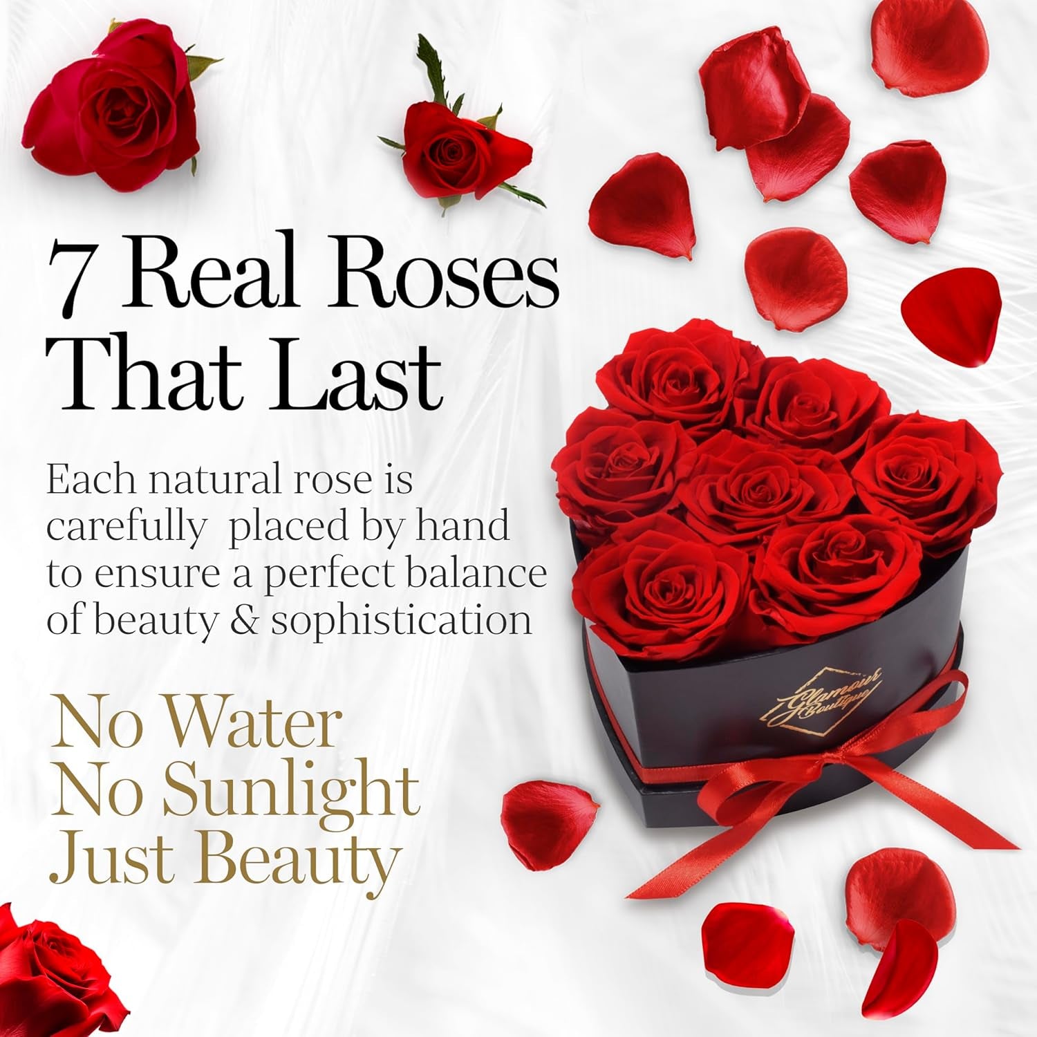 7 Flower Forever Heart Shape Box - Preserved Roses Gift for Her, Preserved Flowers, Red