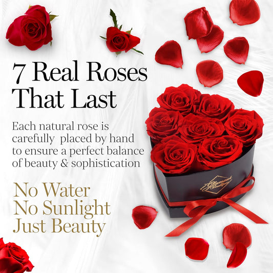 7 Flower Forever Heart Shape Box - Preserved Roses Gift for Her, Preserved Flowers, Red