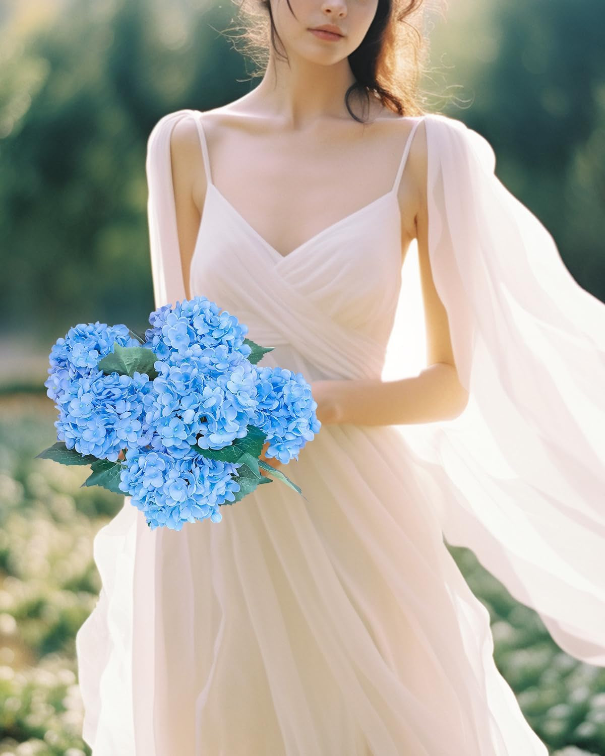 6PCS Premium Blue Silk Hydrangea Artificial Flowers Bouquets - Realistic Fake Hydrangea with Stems, Faux Flower Arrangement for Home Wedding Party Baby Shower Table Centerpieces Decoration