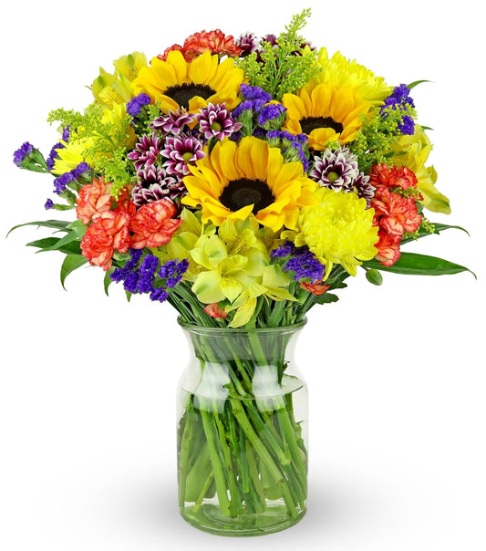 - Flowering Fields (Glass Vase Included) - Fresh Flowers for Delivery - Gift for Graduation, Birthday, Anniversary, Sympathy, Get Well, Congratulations