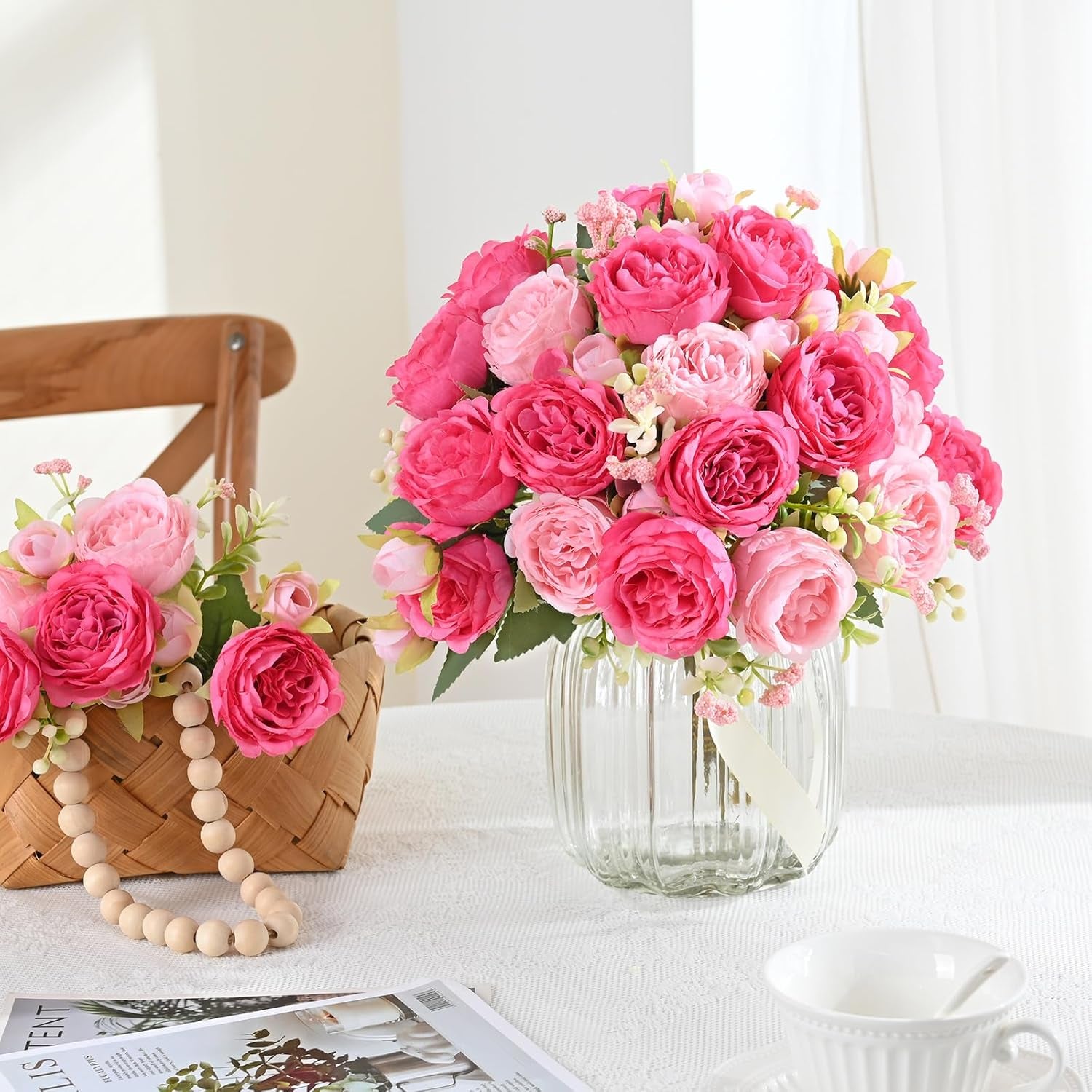 2 Packs Peonies Artificial Flowers, Mixed Pink Artificial Peonies, Silk Peonies Flowers Fake Peonies Artificial Flowers Peonies Bouquet for Centerpiece Table Wedding Party Home Decor