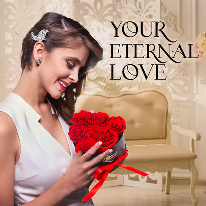 7 Flower Forever Heart Shape Box - Preserved Roses Gift for Her, Preserved Flowers, Red