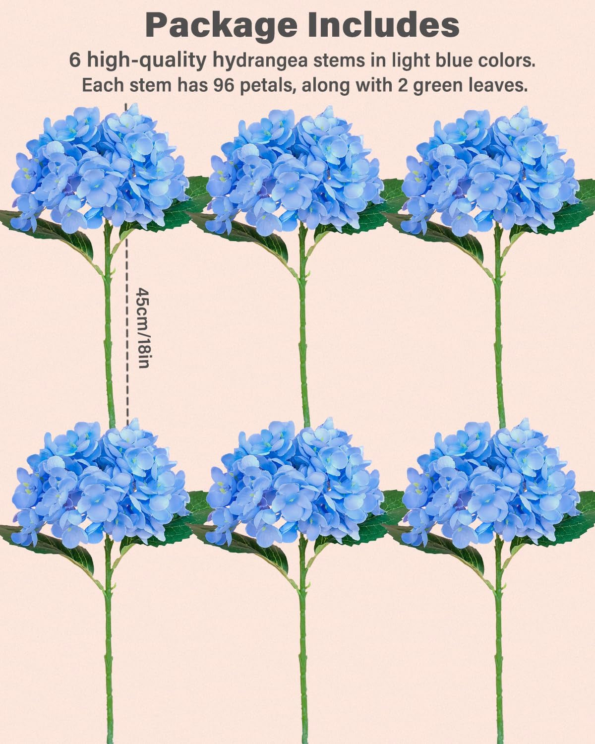 6PCS Premium Blue Silk Hydrangea Artificial Flowers Bouquets - Realistic Fake Hydrangea with Stems, Faux Flower Arrangement for Home Wedding Party Baby Shower Table Centerpieces Decoration