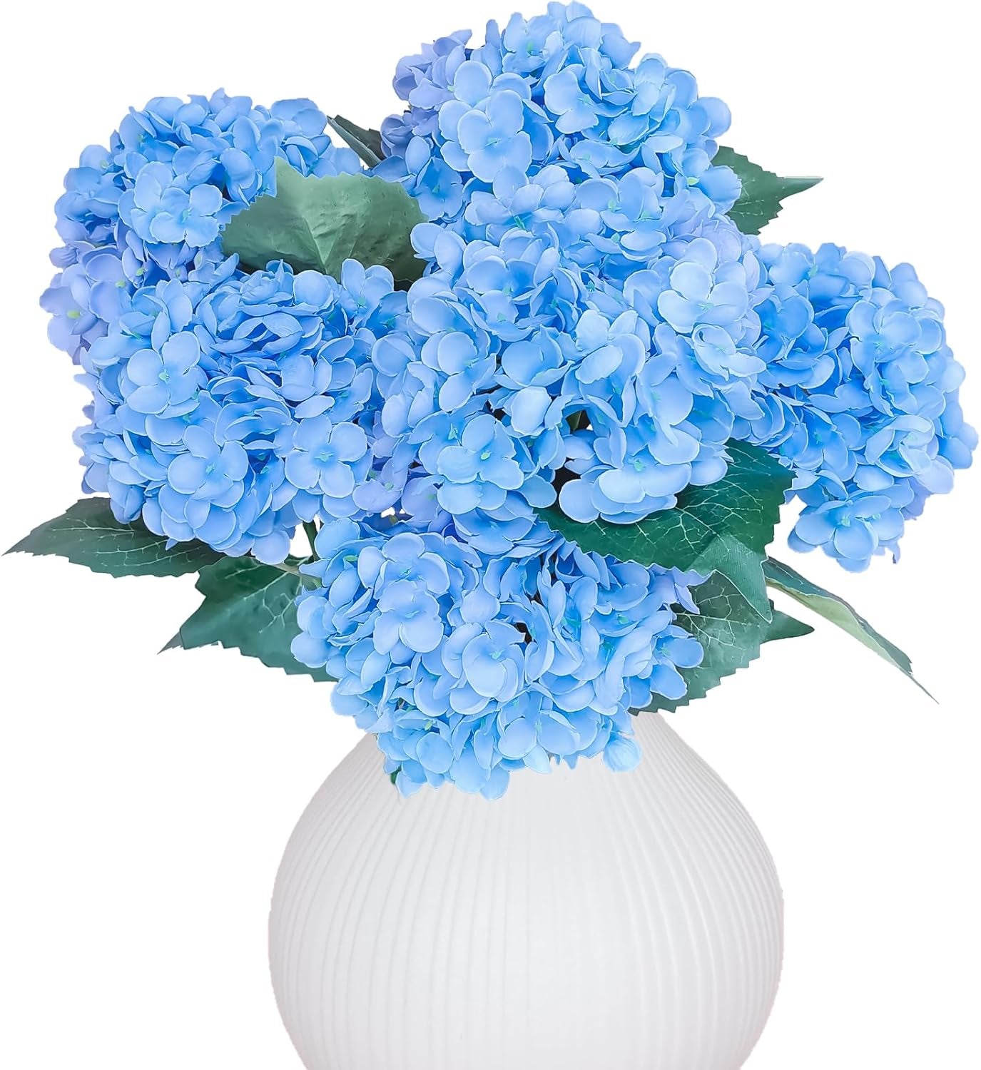 6PCS Premium Blue Silk Hydrangea Artificial Flowers Bouquets - Realistic Fake Hydrangea with Stems, Faux Flower Arrangement for Home Wedding Party Baby Shower Table Centerpieces Decoration