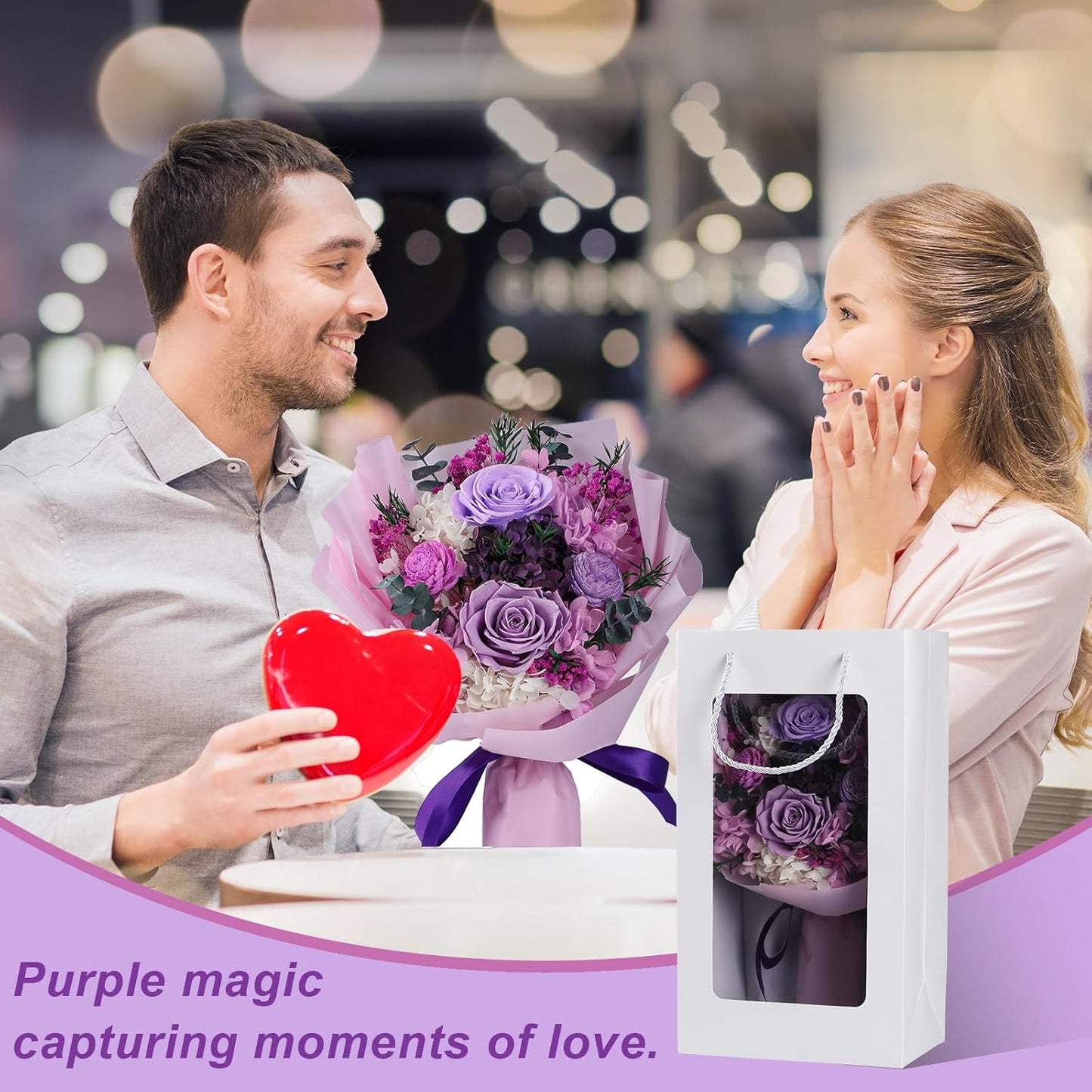 Preserved Flower Bouquet,Flowers for Delivery Prime,Purple Roses Birthday Flowers for Women Gifts,Mom,Wife,Anniversary,Grandma,Her,Long Lasting Eternal That Last 2-3 Years