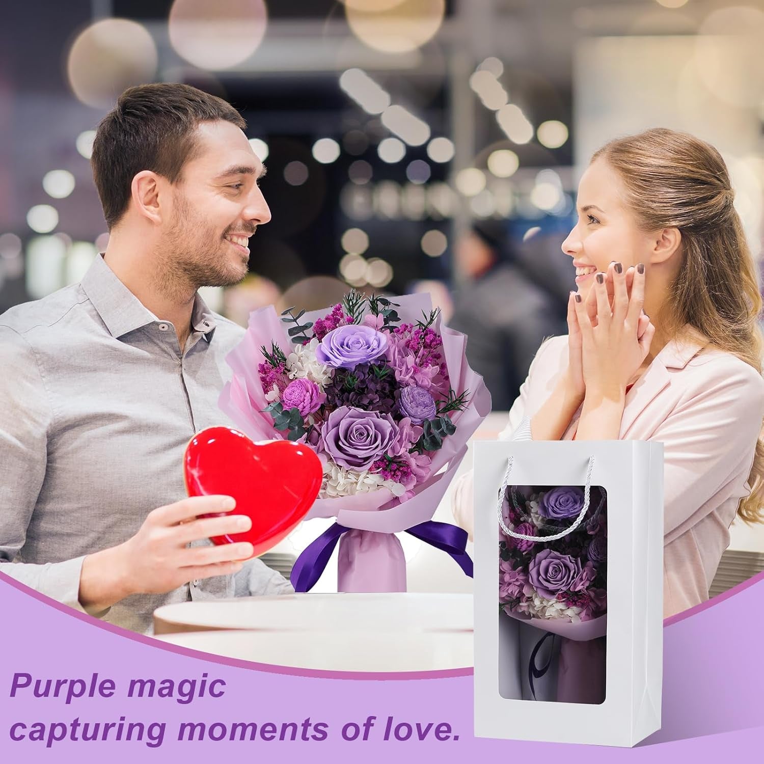 Preserved Flower Bouquet,Flowers for Delivery Prime,Purple Roses Birthday Flowers for Women Gifts,Mom,Wife,Anniversary,Grandma,Her,Long Lasting Eternal That Last 2-3 Years