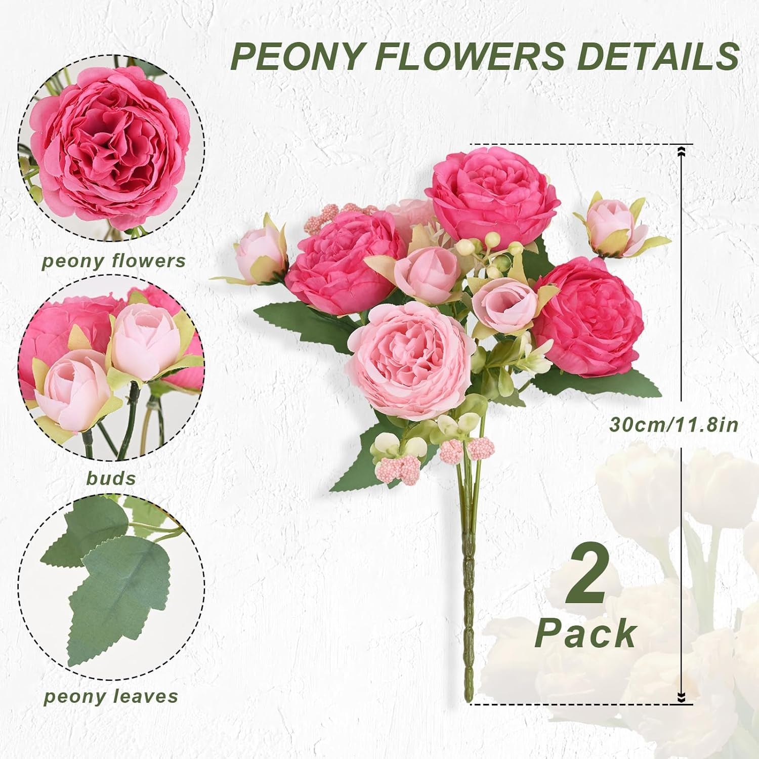 2 Packs Peonies Artificial Flowers, Mixed Pink Artificial Peonies, Silk Peonies Flowers Fake Peonies Artificial Flowers Peonies Bouquet for Centerpiece Table Wedding Party Home Decor