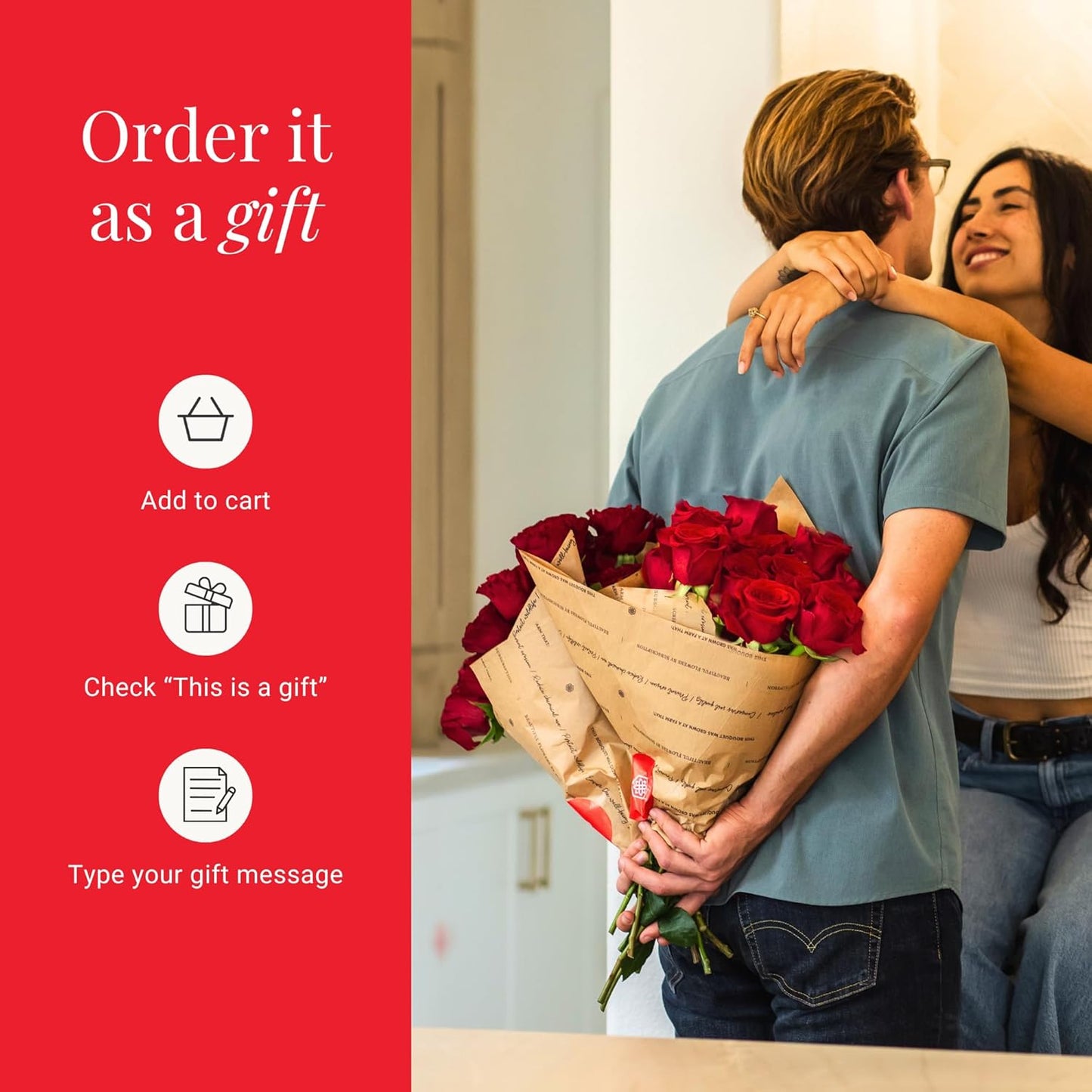 Two Dozen Red Roses Hand-Tied, 24 Long Stems,Farm Fresh Flowers,Vase Not Included, Fresh Flowers for Delivery – Gift for Birthday, Anniversary, Get Well, Congratulations, Wedding